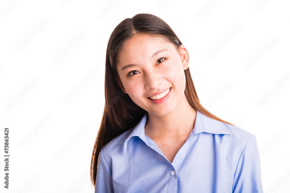 Young business woman standing isolated on white Young business woman standing isolated on white