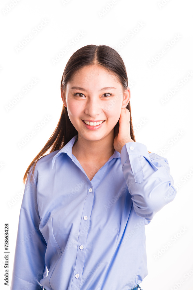 Young business woman standing isolated on white Young business woman standing isolated on white