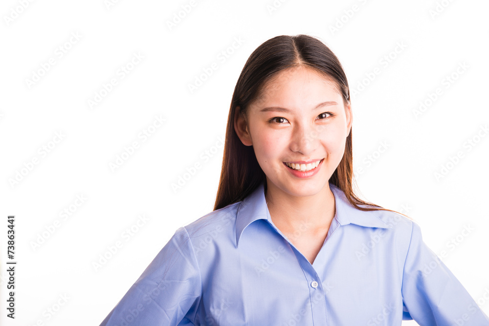 Young business woman standing isolated on white Young business woman standing isolated on white