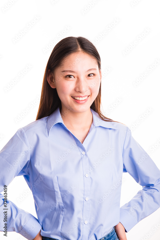 Young business woman standing isolated on white Young business woman standing isolated on white