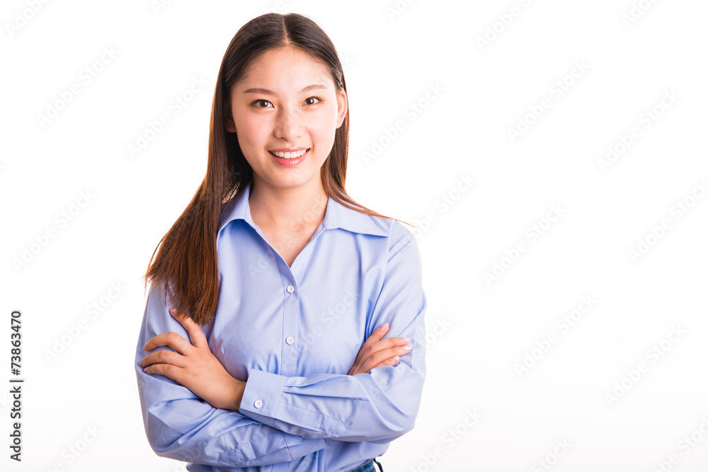Young business woman standing isolated on white Young business woman standing isolated on white