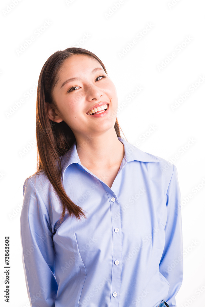 Young business woman standing isolated on white Young business woman standing isolated on white