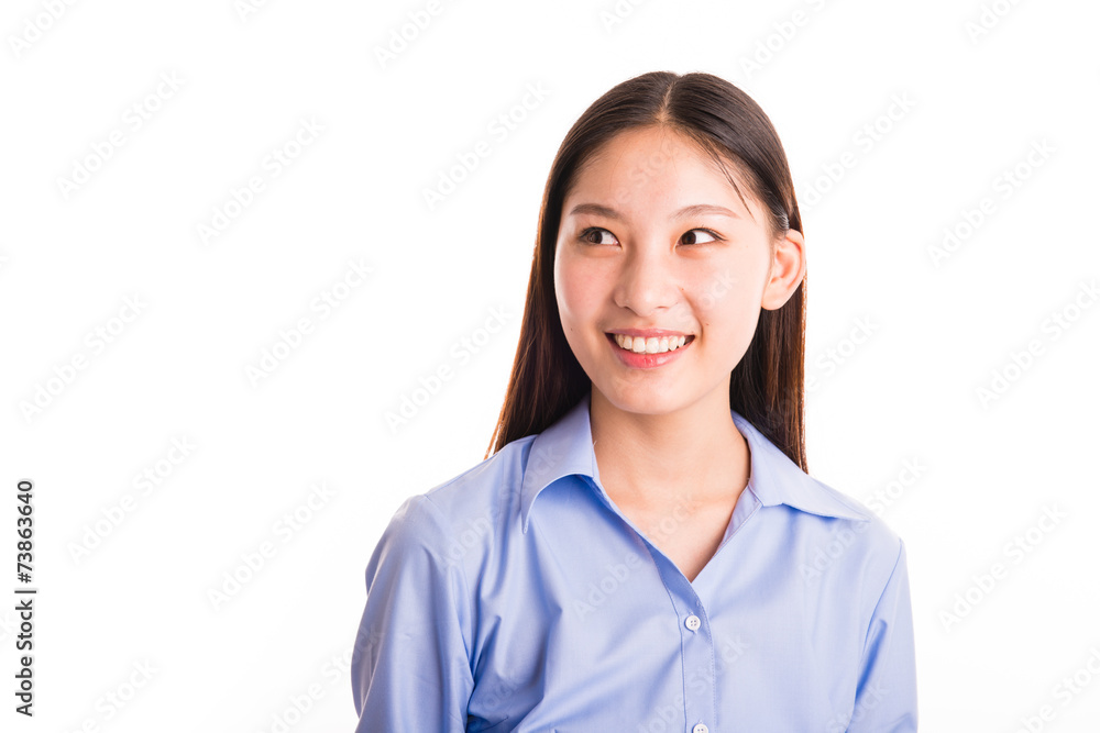 Young business woman standing isolated on white Young business woman standing isolated on white