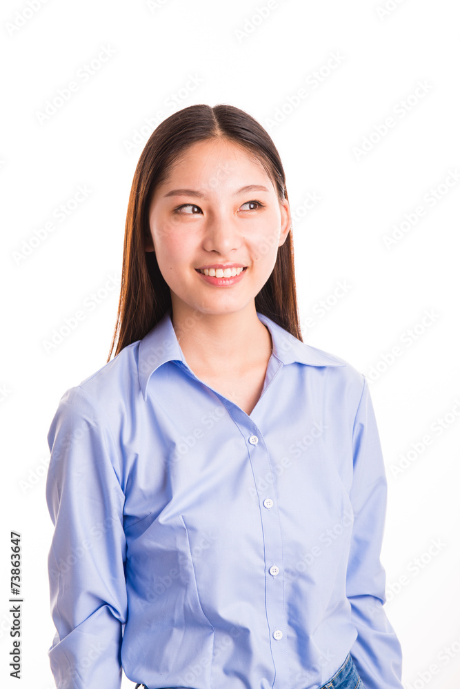 Young business woman standing isolated on white Young business woman standing isolated on white