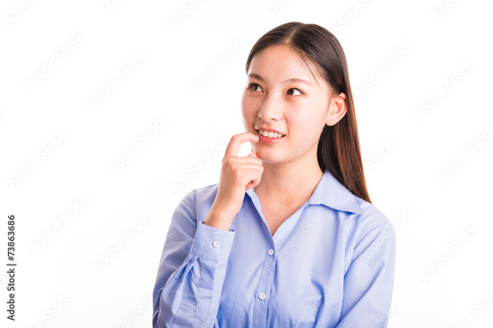 Young business woman standing isolated on white Young business woman standing isolated on white