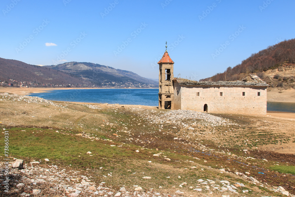 Submerged Church of Mavrovo Lake, Macedonia