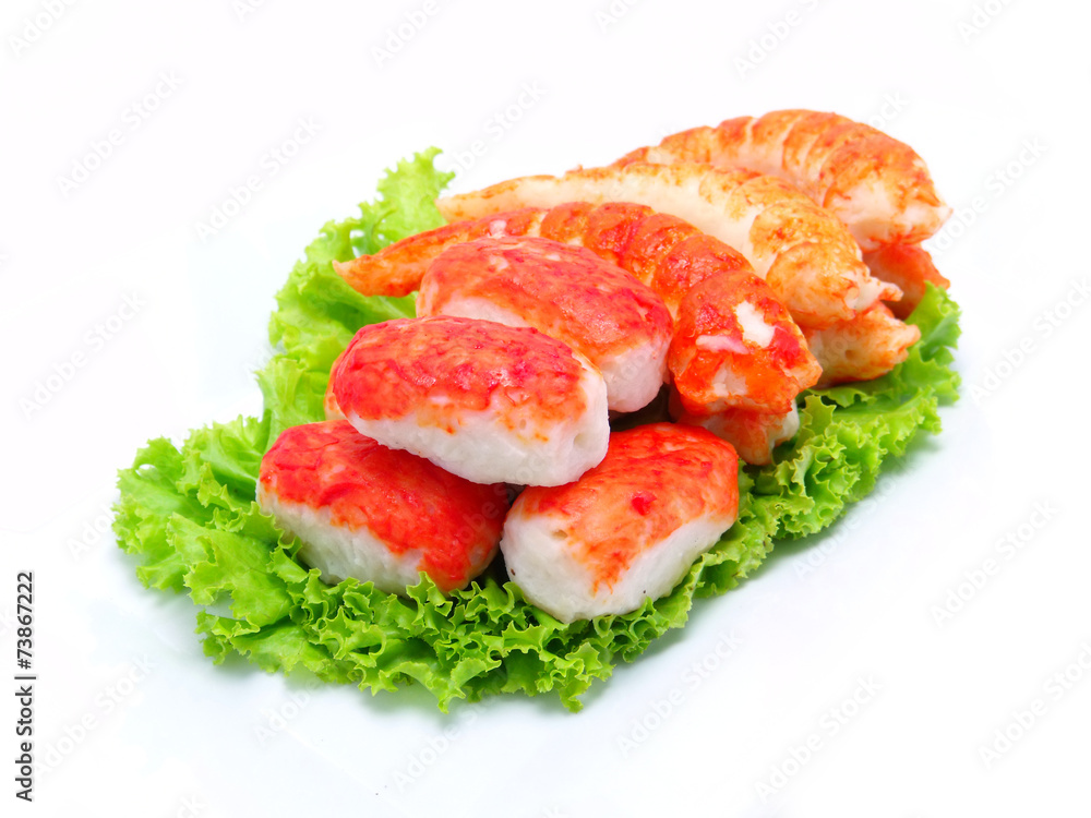 shrimp and Lettuce isolated on white background shrimp and Lettuce isolated on white background