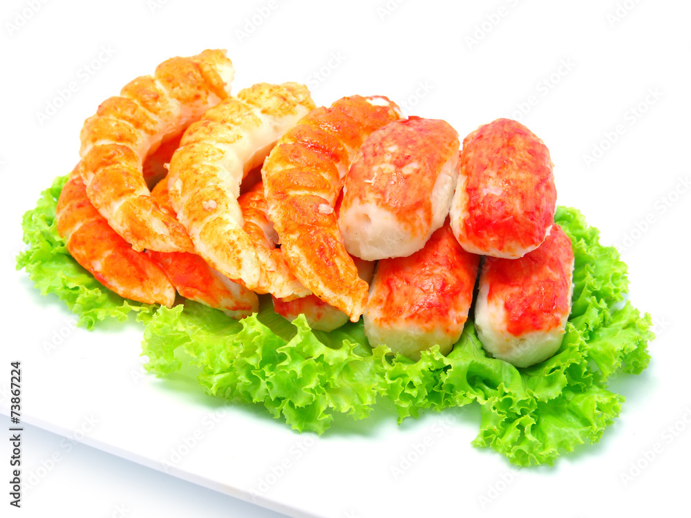 shrimp and Lettuce isolated on white background shrimp and Lettuce isolated on white background
