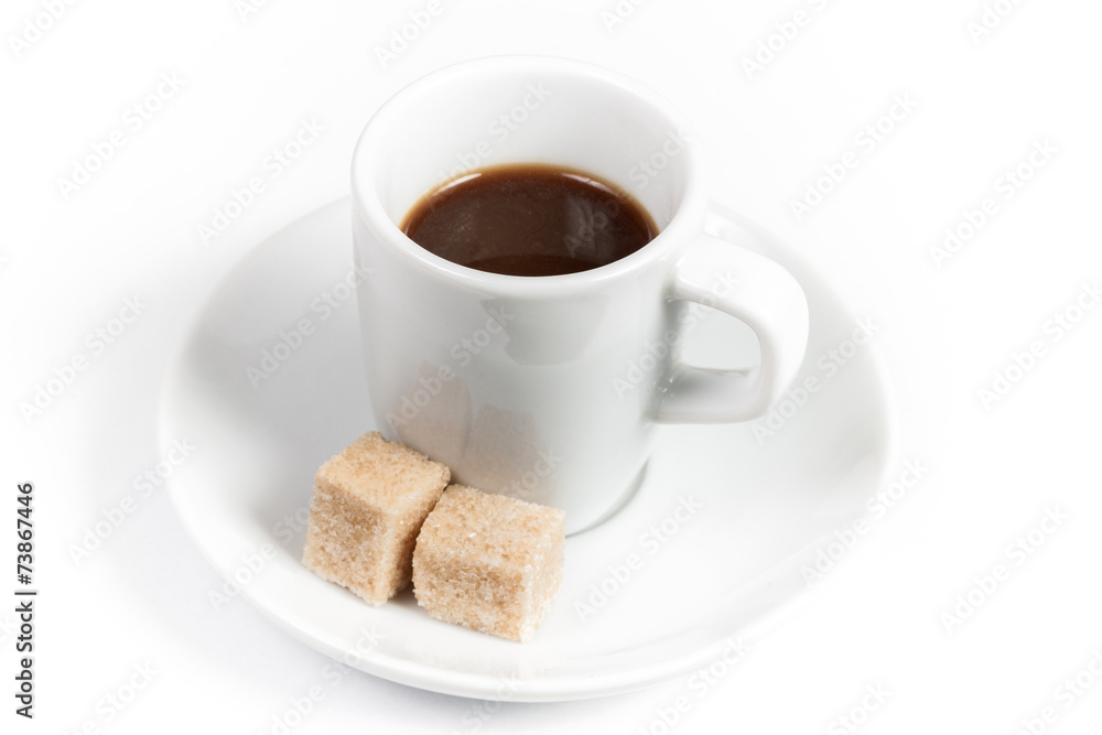 Cup of espresso with sugar isolated on white background Cup of espresso with sugar isolated on white background