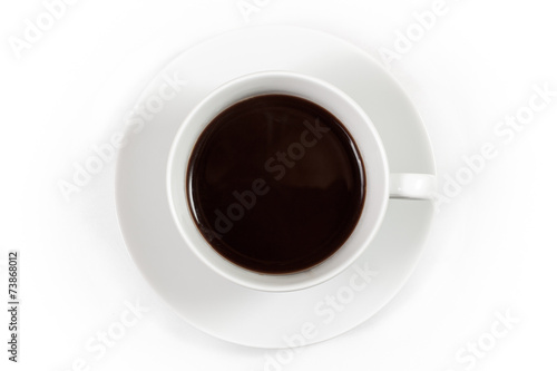 Cup of coffee isolated on white background, top view