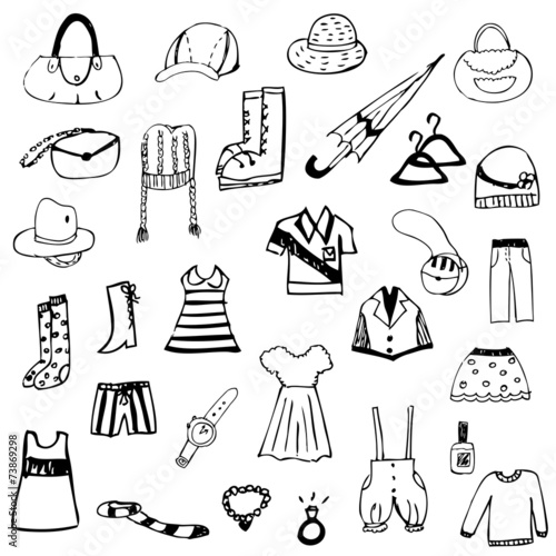 set of free hand drawing clothes sketch vector