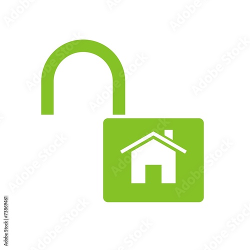 Icono candado casa abierto verde