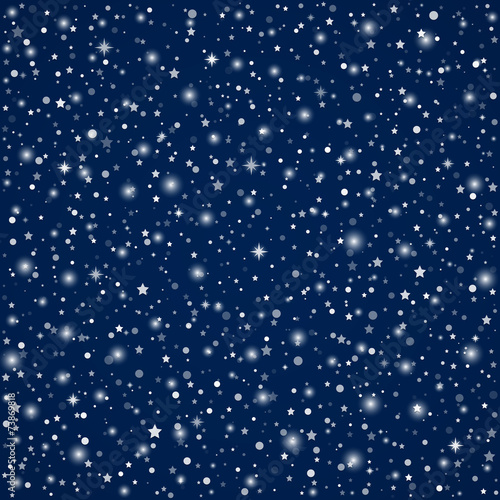 Dark blue Christmas background with sparkling stars and flakes