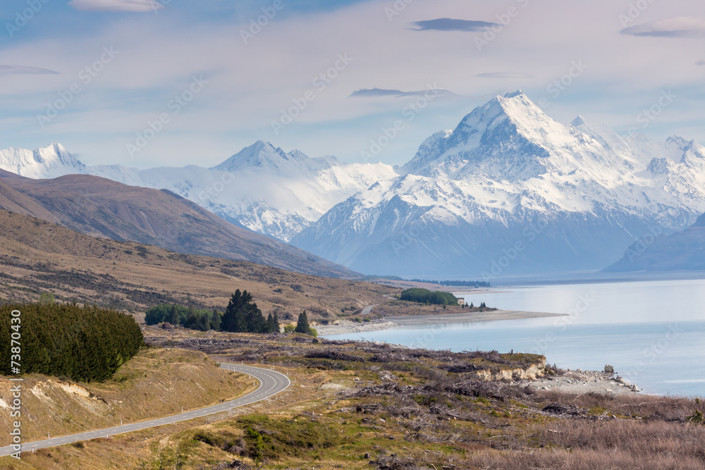 Cinematic Road to Mount Cook , New Zealand.