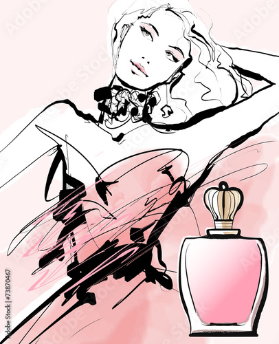 Drawing of a woman advertising for a perfume