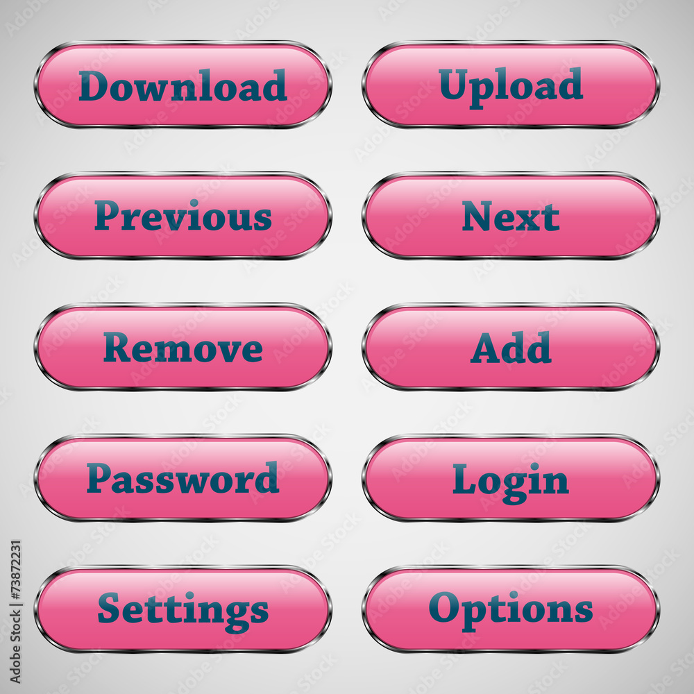 Set of glass pink web buttons with glossy reflections Set of glass pink web buttons with glossy reflections