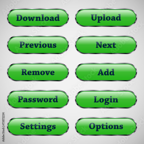Set of glass green web buttons with glossy reflections
