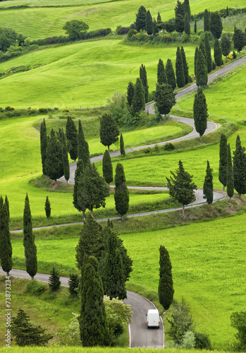 Beautiful landscape of Tuscany with twisting road 