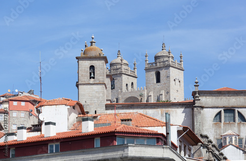 Se Catedral facade against the blue sky, Porto, Portugal