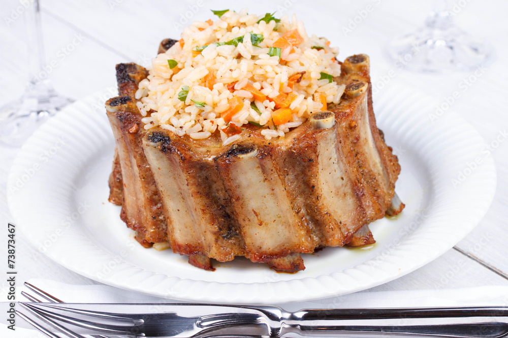 Grilled pork ribs with rice and spices Grilled pork ribs with rice and spices