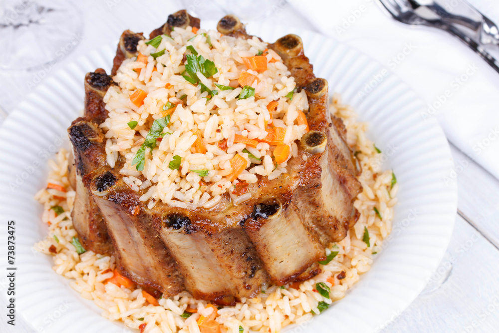 Grilled pork ribs with rice and spices Grilled pork ribs with rice and spices