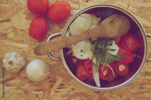 Prepared food ingredients for cooking Italian salsa