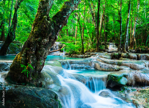 Waterfall in the tropical forest at Erawan National Park