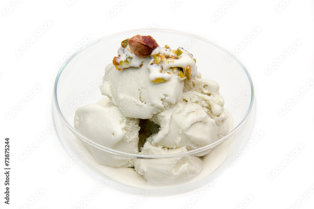 Pistachio ice cream in bowl on white background Pistachio ice cream in bowl on white background