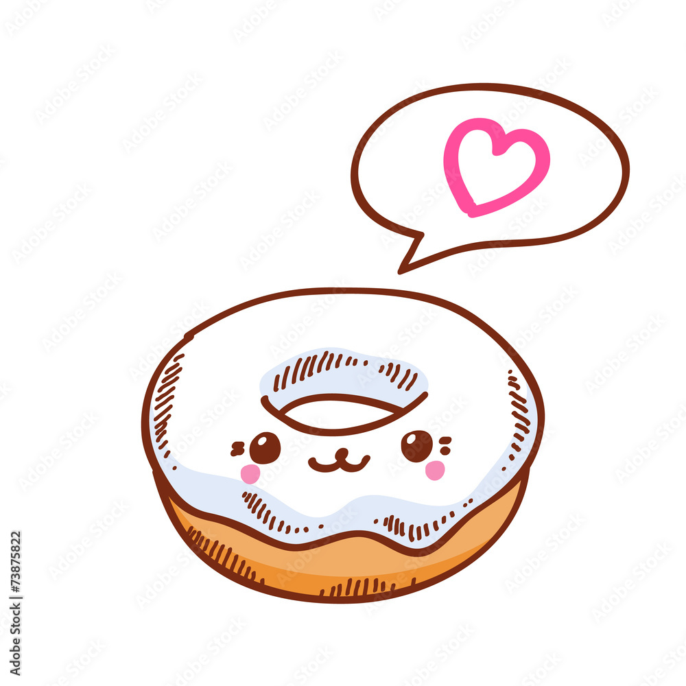 Illustration of cute kawaii donut. vector de Stock | Adobe Stock