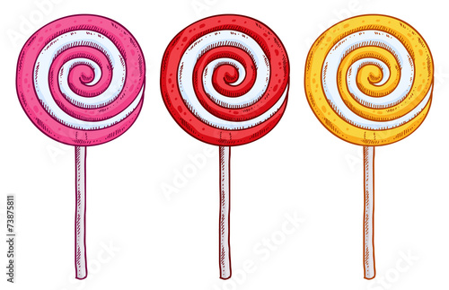 Set of colorful lollipops in hand drawn style.