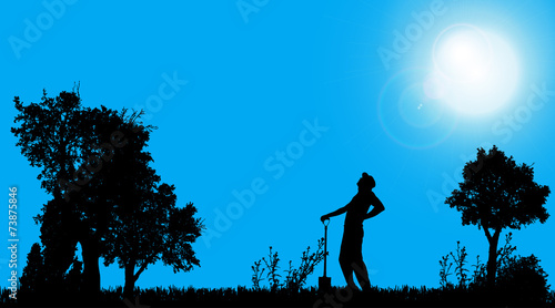 Vector silhouette of a gardener.