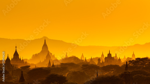 The Temples of bagan at sunrise  Bagan  Myanmar