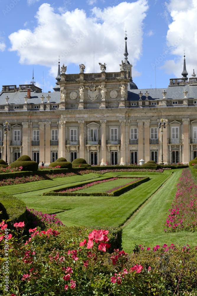 Palace, garden and flowers in foreground