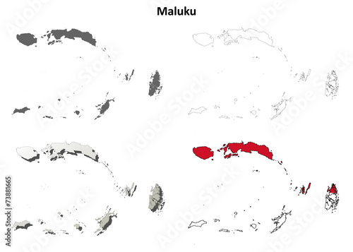 Maluku blank outline map set