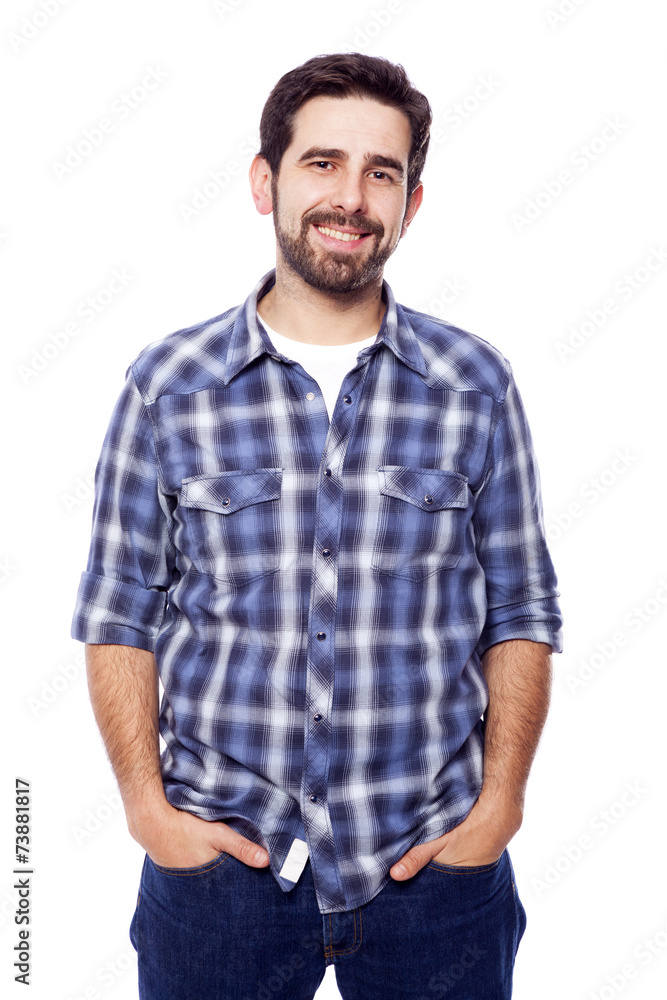 Portrait of young casual man smiling, isolated on white backgrou Portrait of young casual man smiling, isolated on white backgrou