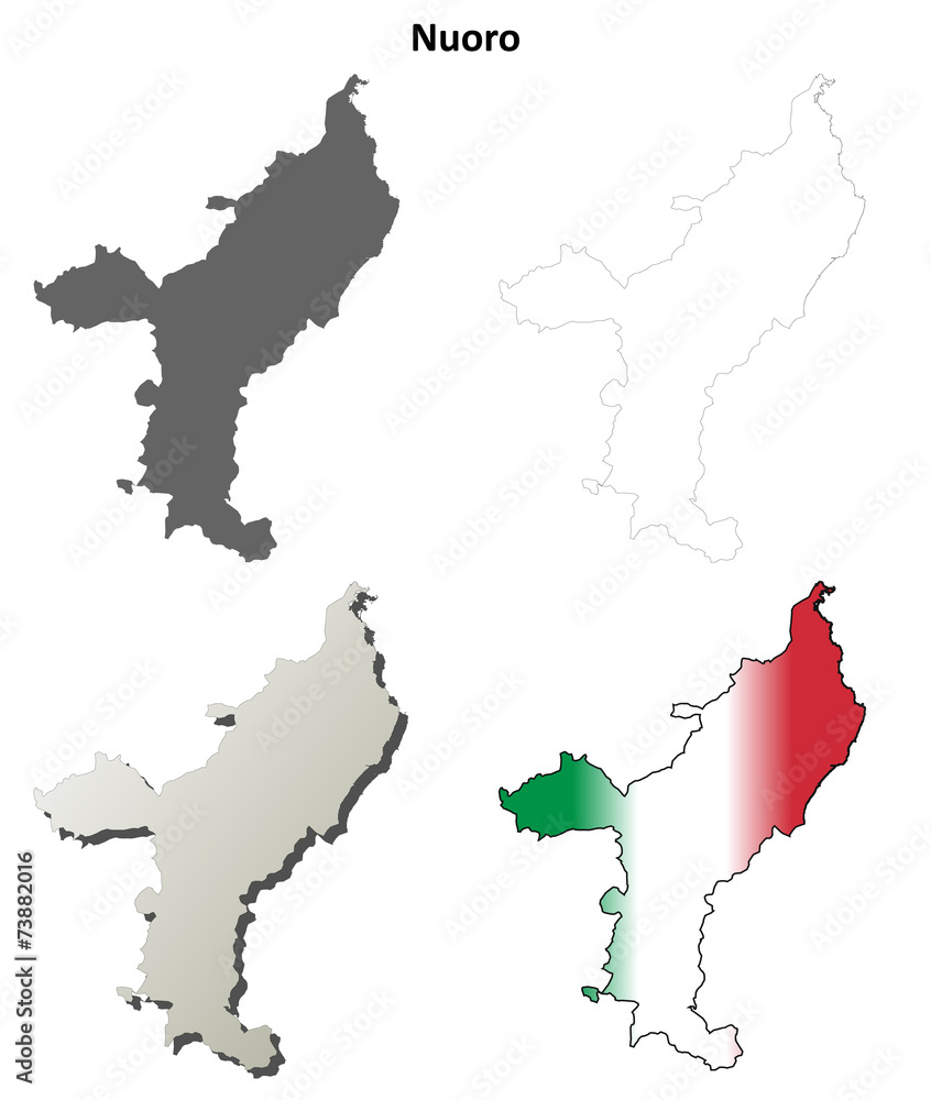Obraz premium Nuoro blank detailed outline map set