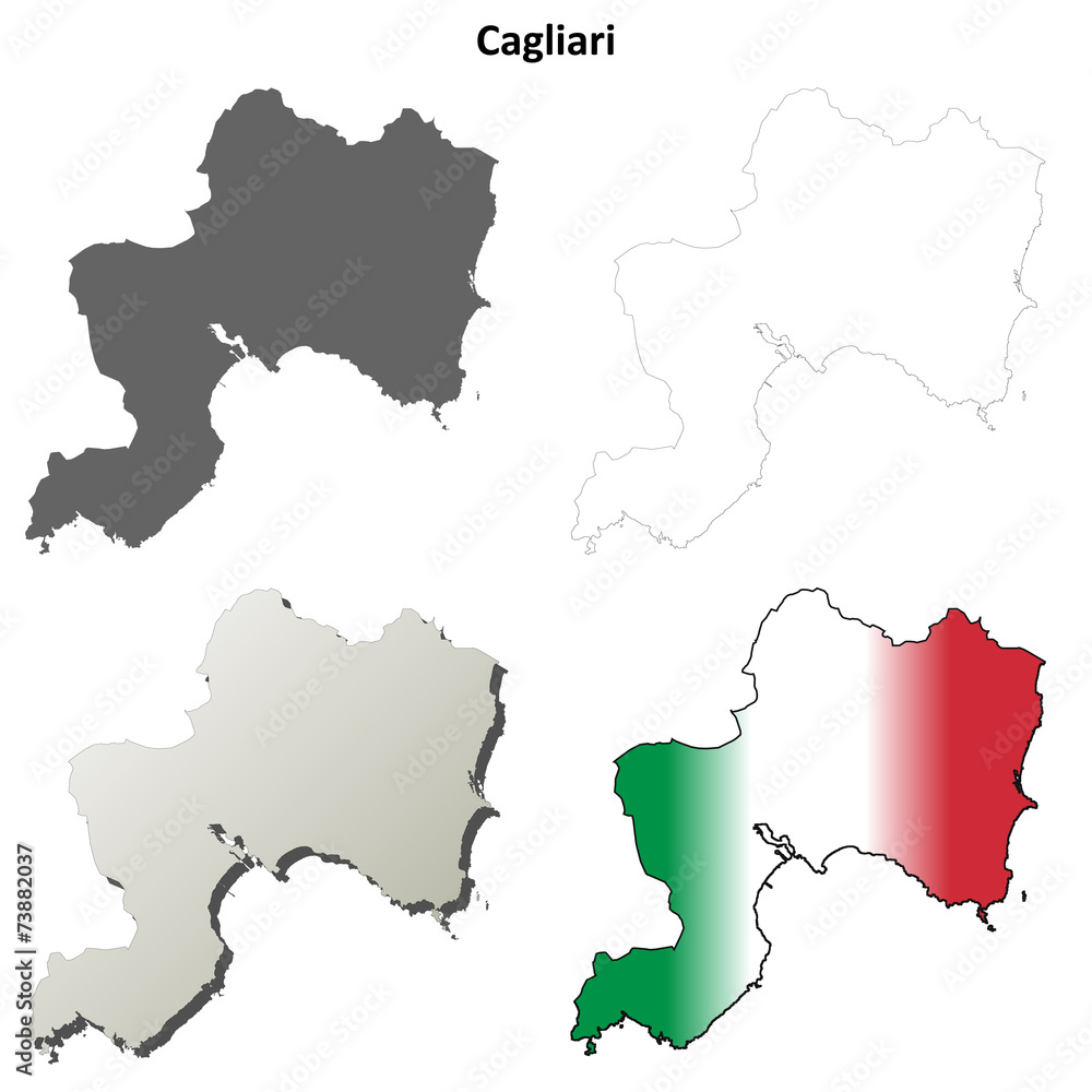 Cagliari blank detailed outline map set