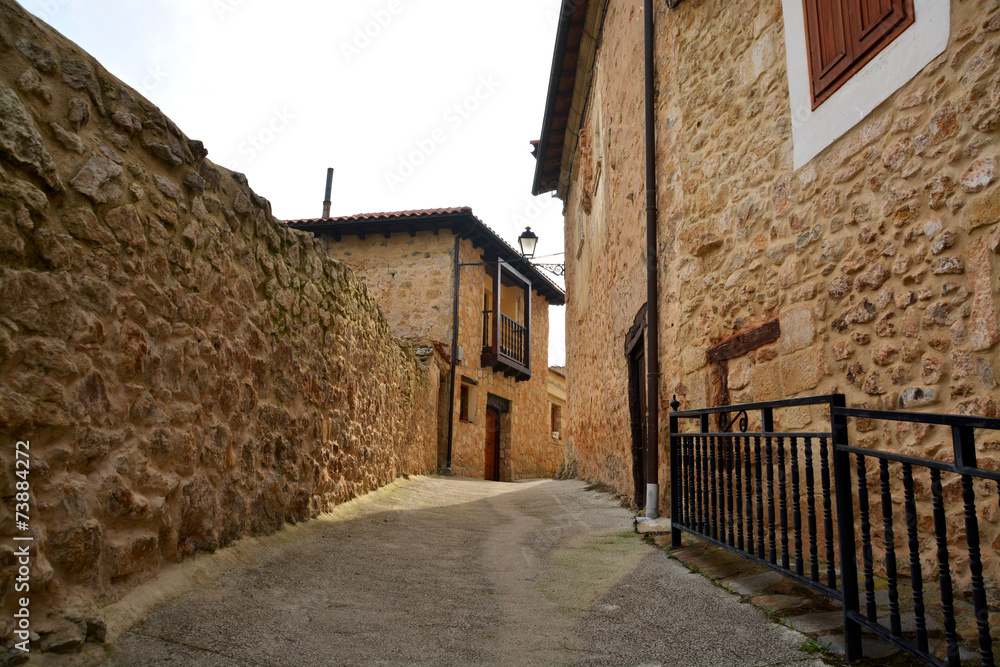 calle en pueblo tipico de piedra (pesquera de ebro)