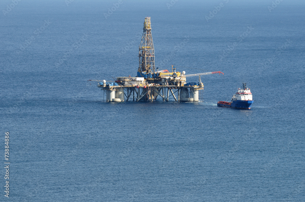 Closeup view of a oil rig offshore