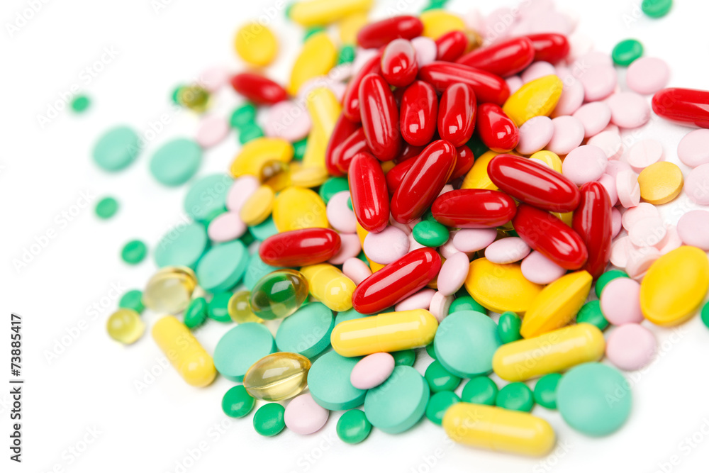 Pills vitamin supplement, on white background Pills vitamin supplement, on white background