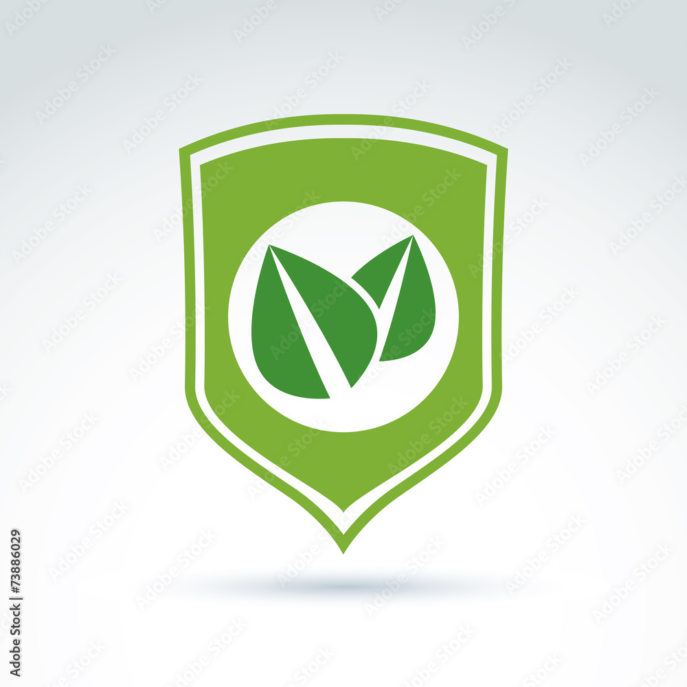 Green leaves life protection shield icon, vector conceptual styl Green leaves life protection shield icon, vector conceptual styl