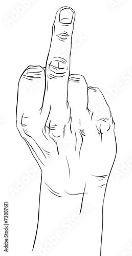 Middle finger hand sign, detailed black and white lines vector i