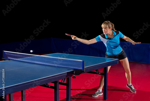 Girl table tennis player isolated