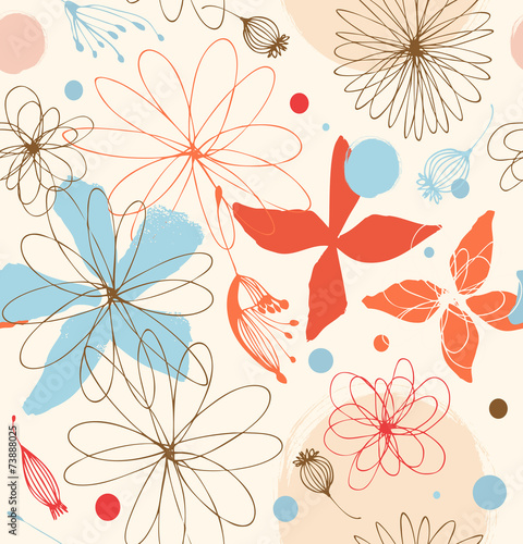 Fototapeta Naklejka Na Ścianę i Meble -  Seamless doodle pattern with drawn flowers.  Cute background