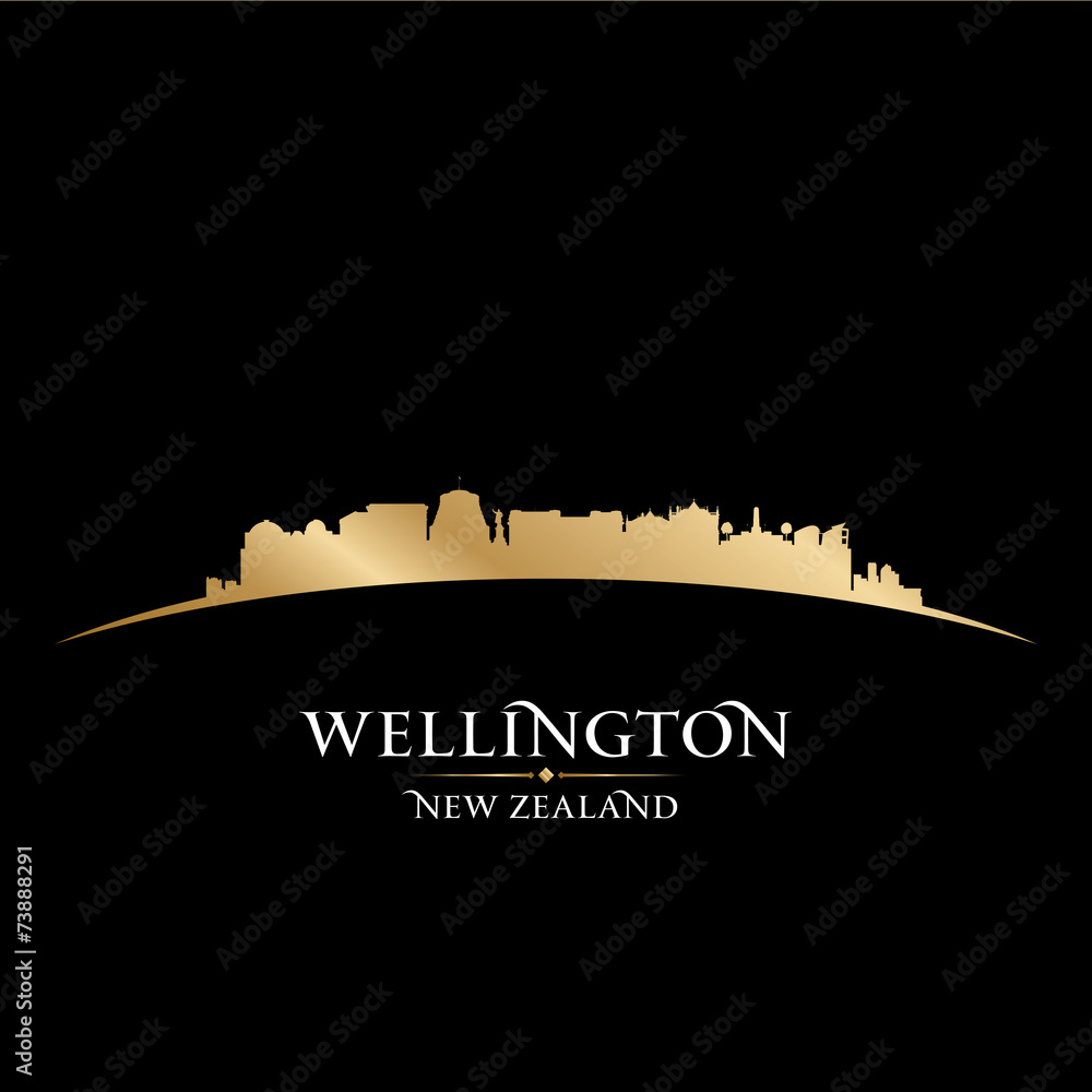 Wellington New Zealand city skyline silhouette black background