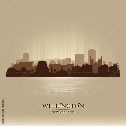 Wellington New Zealand city skyline vector silhouette
