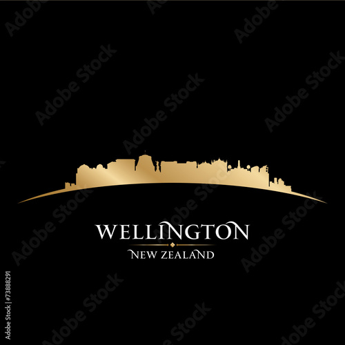 Wellington New Zealand city skyline silhouette black background