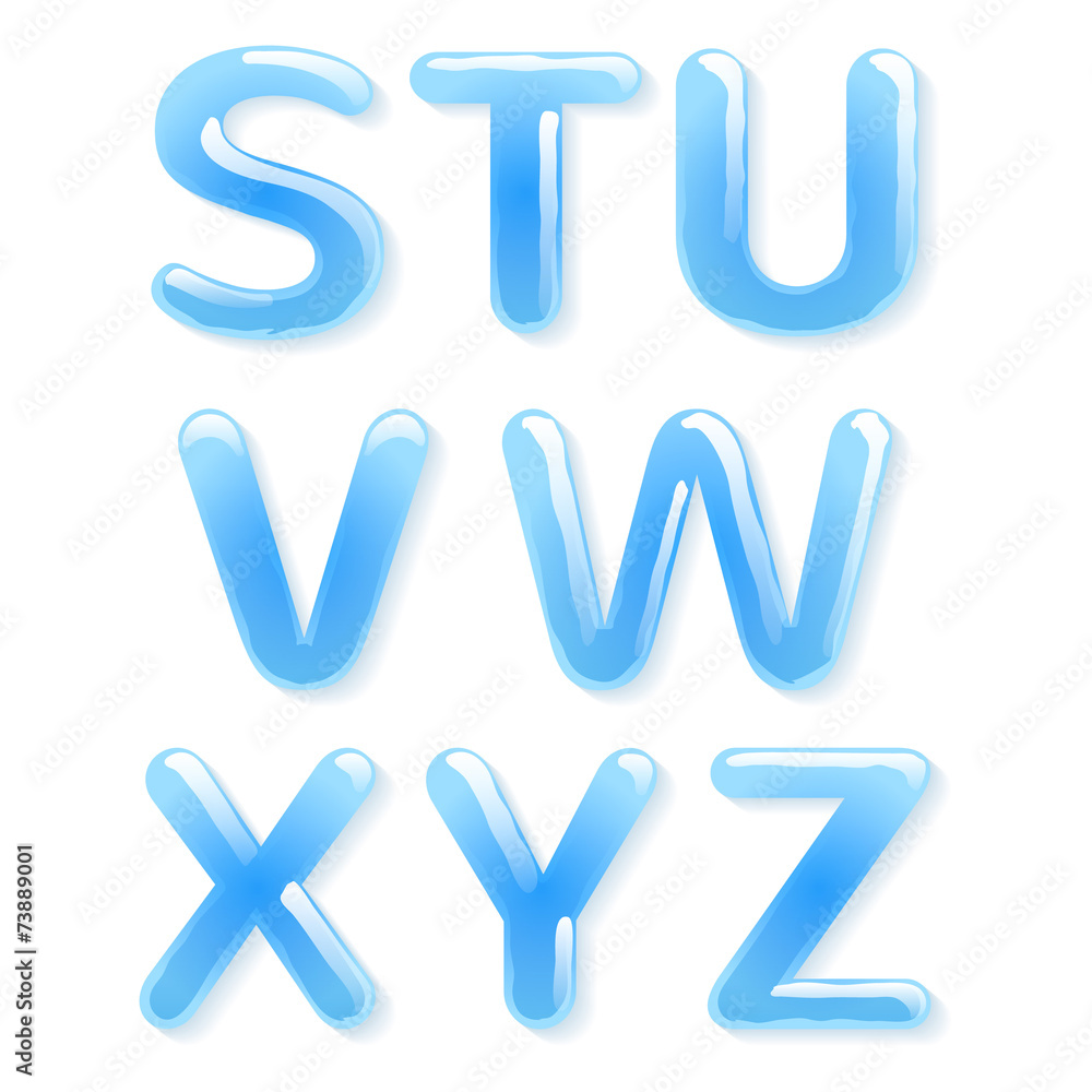 Blue water alphabet. Glossy letters. Blue water alphabet. Glossy letters.