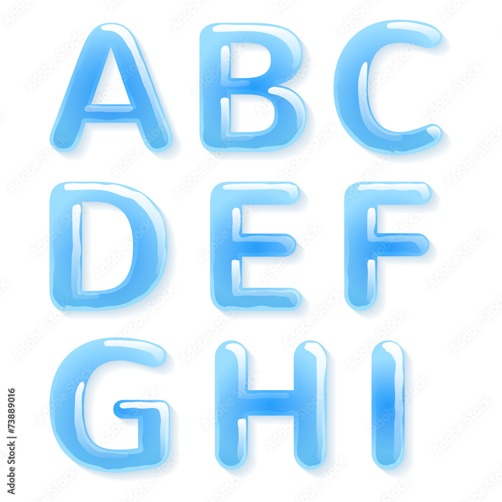 Blue water alphabet. Glossy letters. Blue water alphabet. Glossy letters.