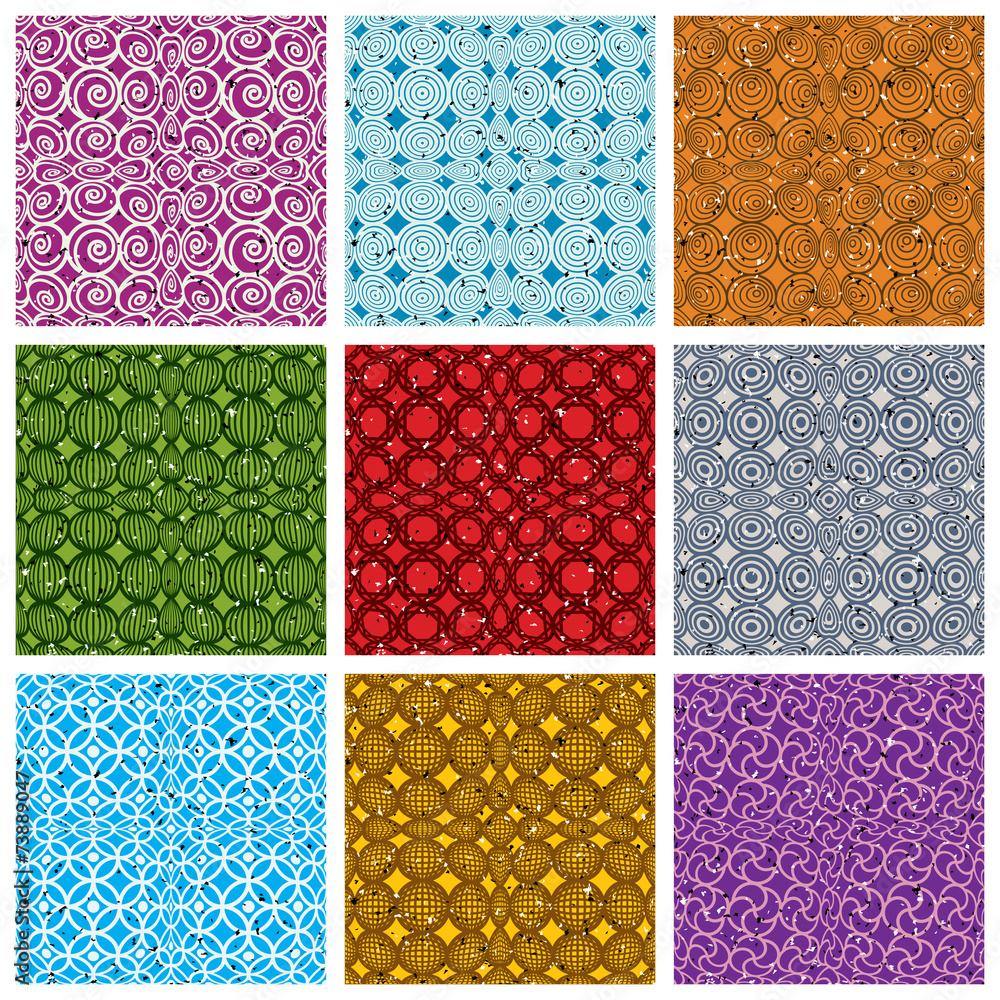 Retro style tiles seamless patterns set. Retro style tiles seamless patterns set.